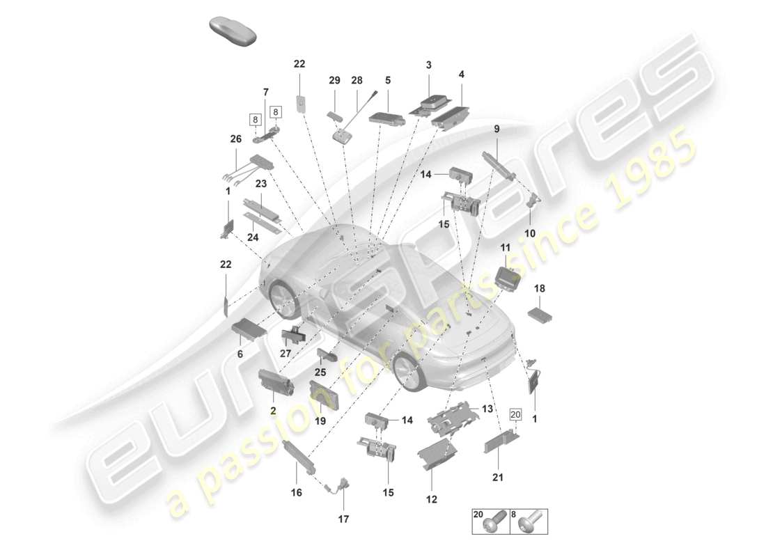 porsche 2023 (taycan 9j1-1) schéma des pièces du lecteur de carte à puce aérienne pour système de péage routier