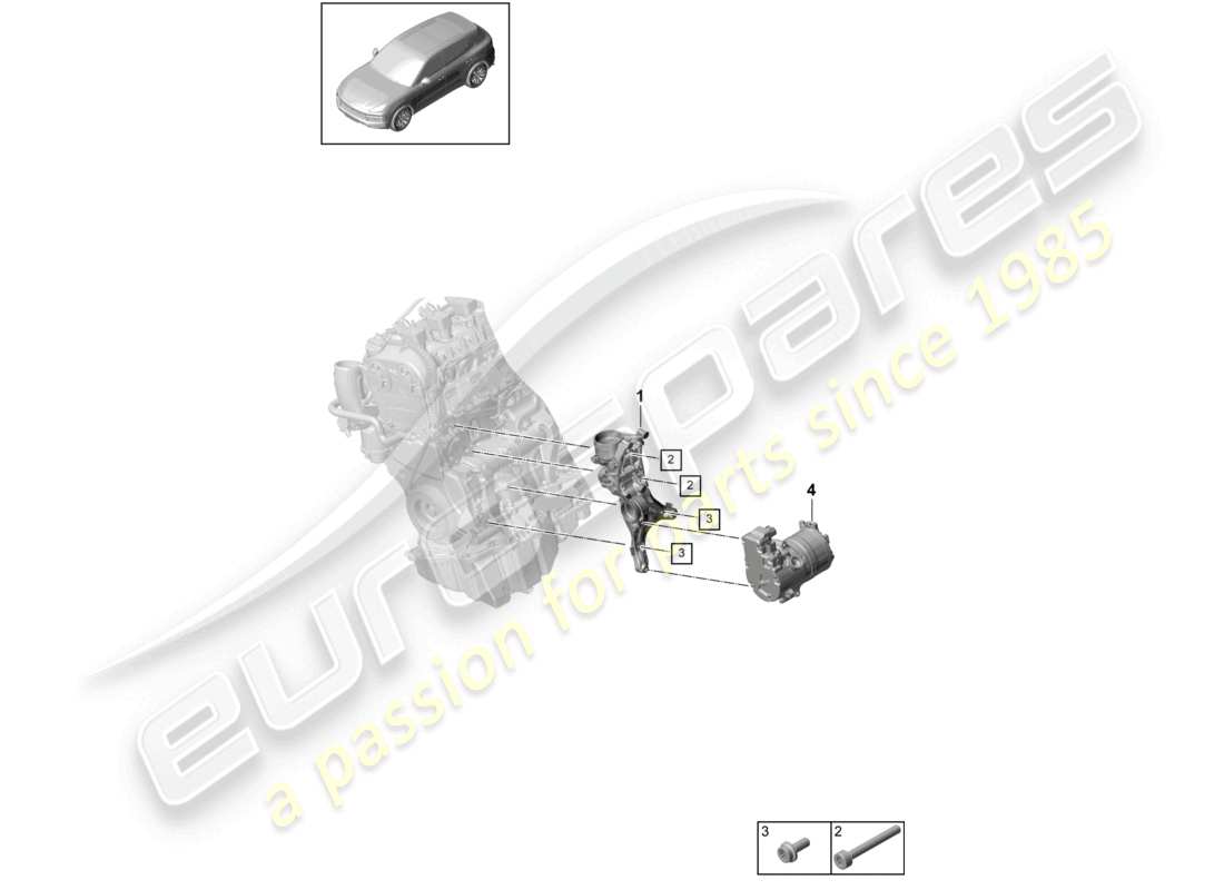 porsche 2024 (cayenne e3 9ya/9yb) diagramme des pièces du tendeur de courroie poly-v