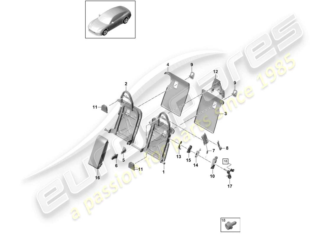 porsche 2021 (panamera 971-1) dossier de siège arrière garniture accessoires équipement de base version confort version sport schéma des pièces