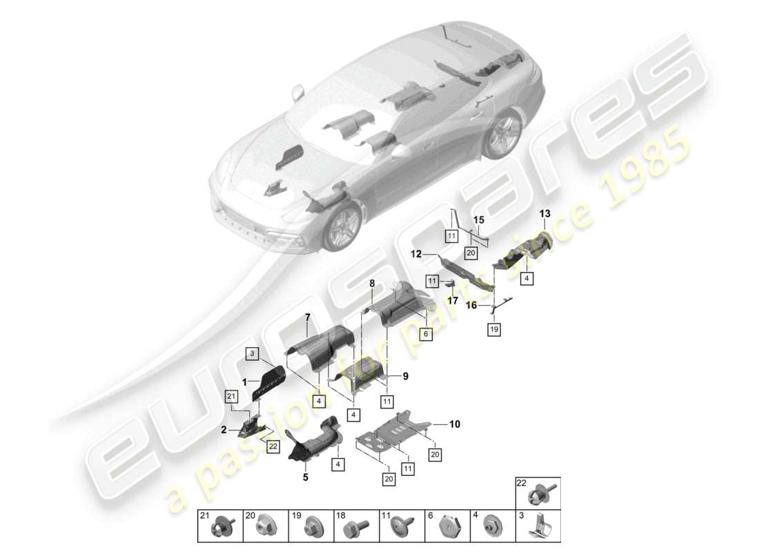 porsche 2021 (panamera 971-1) garnitures isolation thermique soubassement schéma des pièces