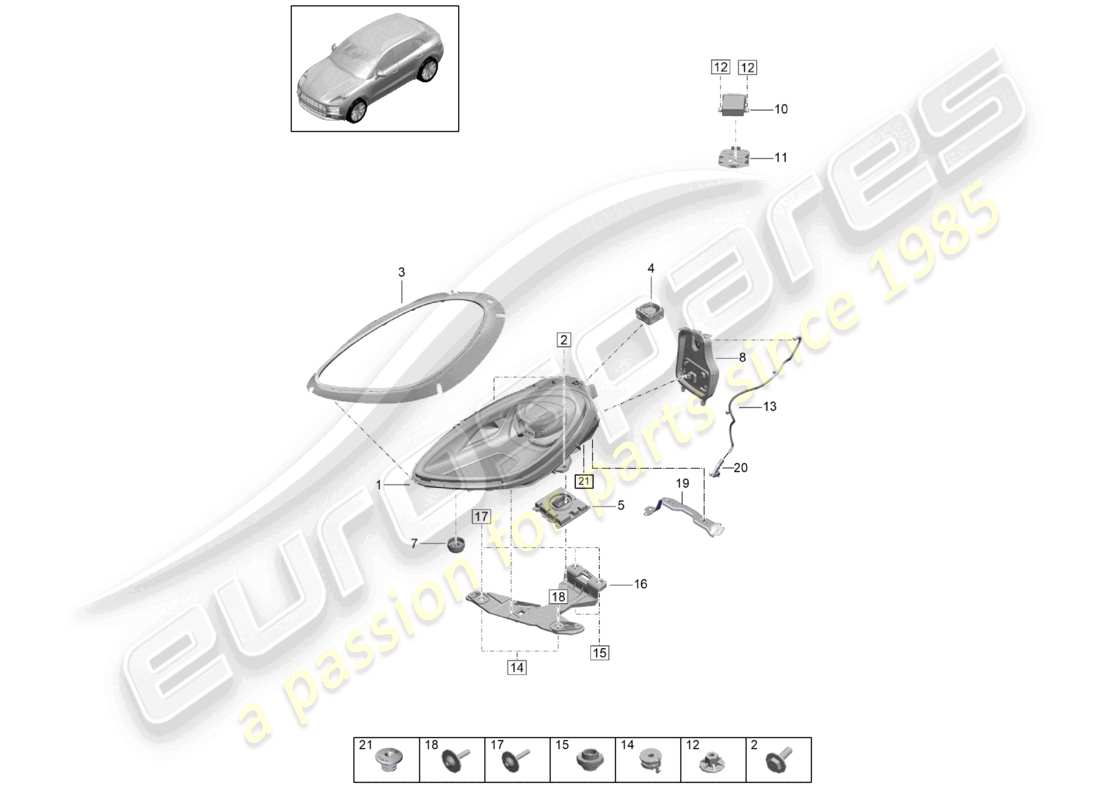 porsche 2021 (macan) schéma des pièces de base des phares à led