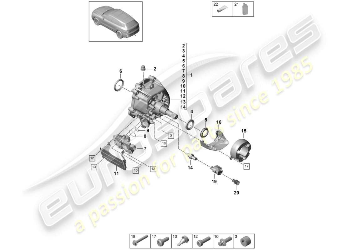 porsche 2021 (cayenne e3 9ya/9yb) boîte de transfert prêt pour l'installation schéma des pièces