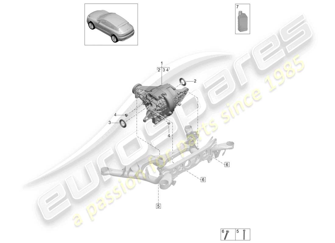 porsche 2021 (macan) différentiel de l'essieu arrière pour les modèles sans blocage de différentiel schéma des pièces