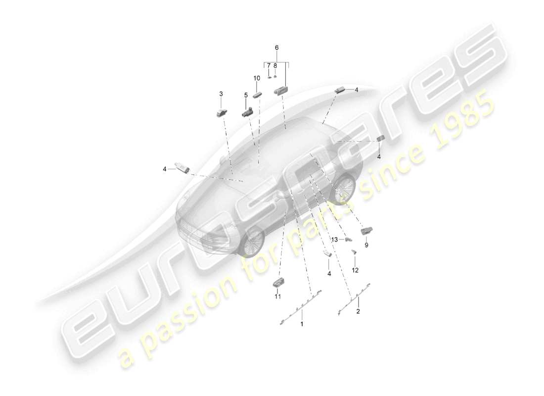 porsche 2021 (macan) éclairage intérieur, lampe de coffre à bagages, voyant d'avertissement de porte, éclairage du plancher, schéma des pièces