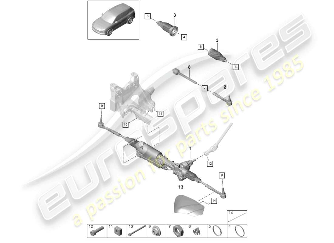 porsche 2021 (cayenne e3 9ya/9yb) schéma des pièces des accessoires du boîtier de direction