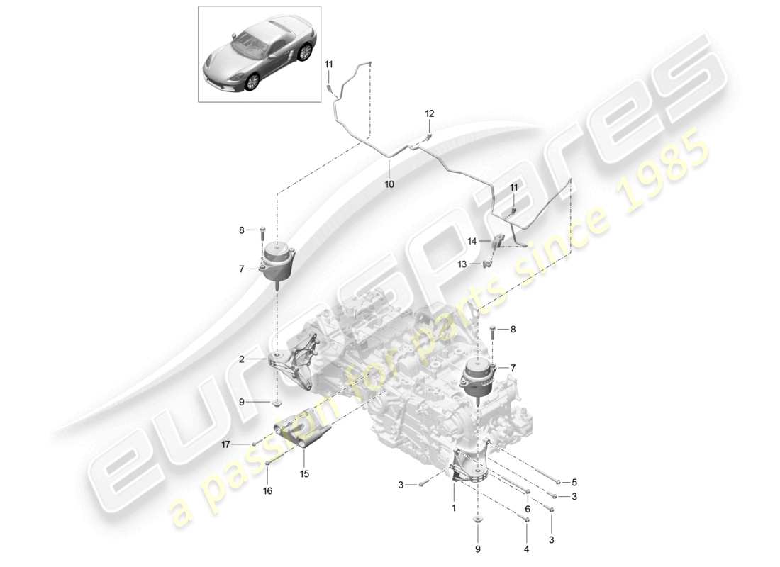 porsche 2026 (718 boxster) attaque de levage du moteur schéma des pièces
