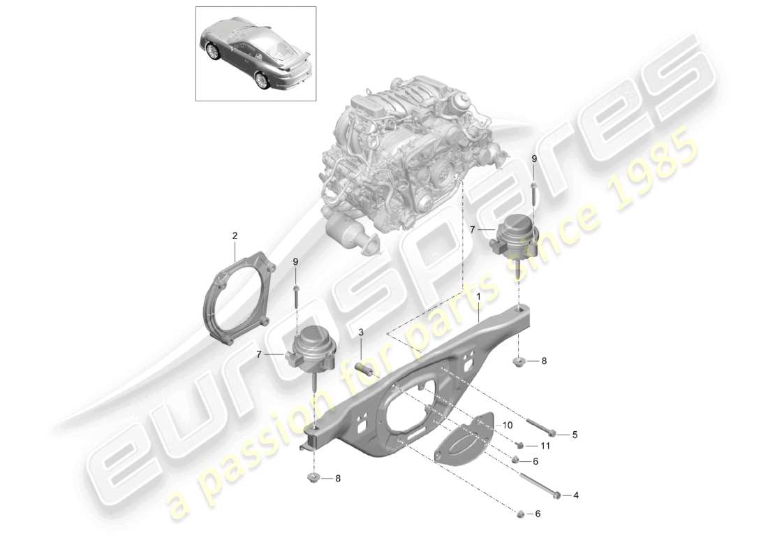 porsche 2021 (991-2 r/gt3/rs) attaque de levage du moteur schéma des pièces