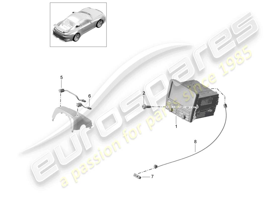 porsche 2021 (991-2 r/gt3/rs) panneau de commande système de navigation unité radio unité de réception pour microphone de réception tv d >>- mj 2017 schéma des pièces