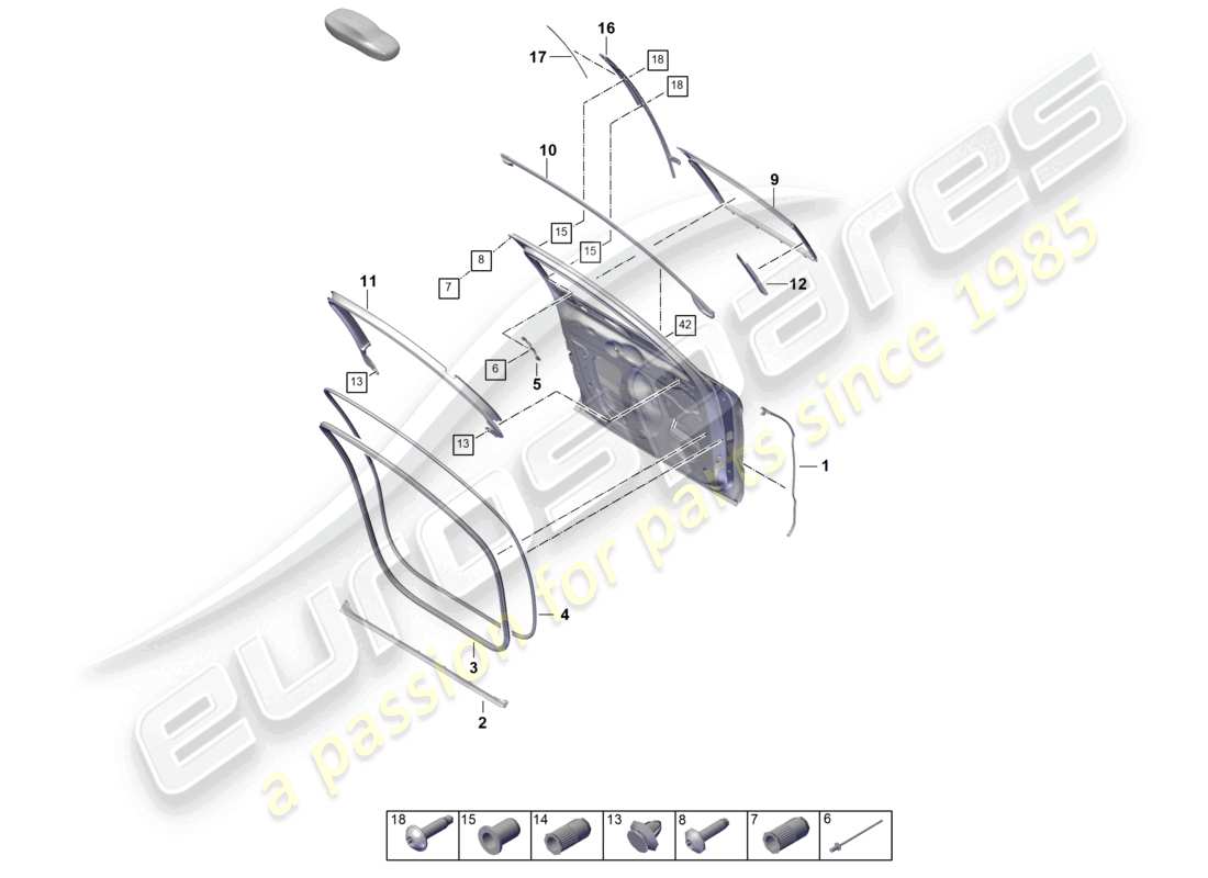 porsche 2024 (panamera 976) schéma des pièces des accessoires d'étanchéité des portes avant
