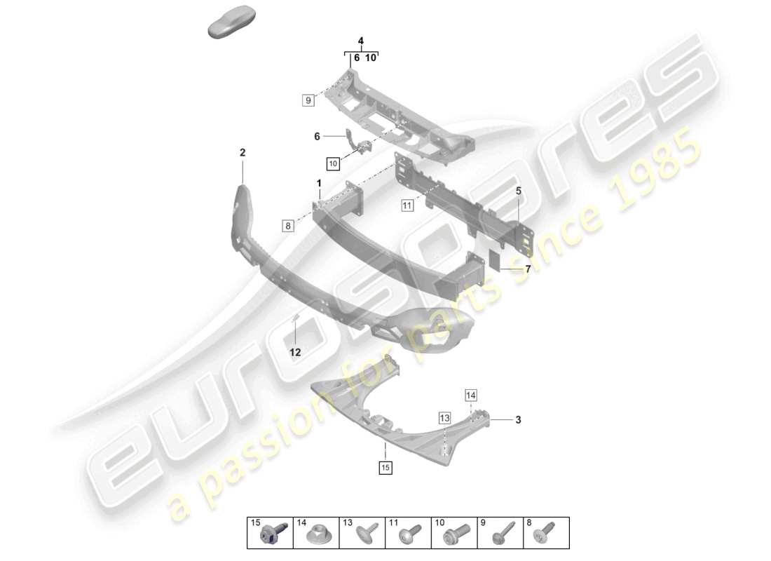 porsche 2022 (taycan 9j1-1) schéma des pièces du renfort de collision avant du support de pare-chocs