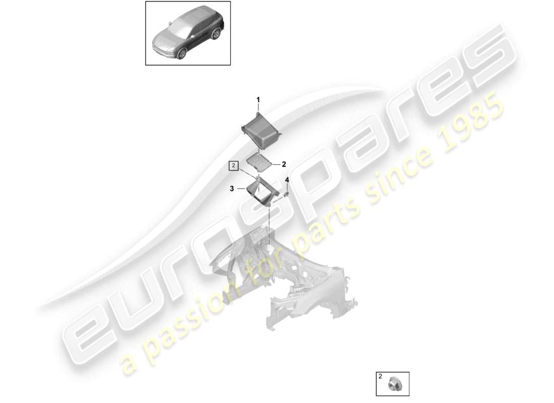 porsche 2024 (cayenne e3 9ya/9yb) prise d'air frais boîtier de distribution d'air schéma des pièces