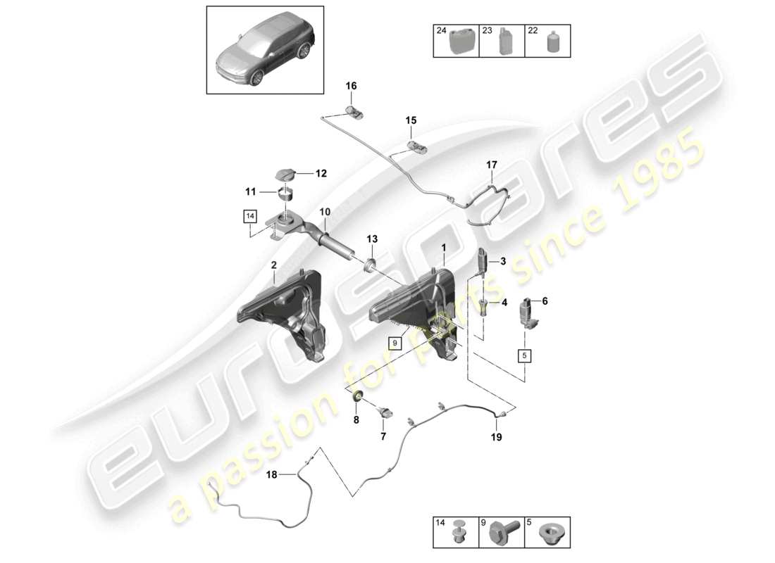 porsche 2024 (cayenne e3 9ya/9yb) système de rondelle -glace pare-brise schéma des pièces