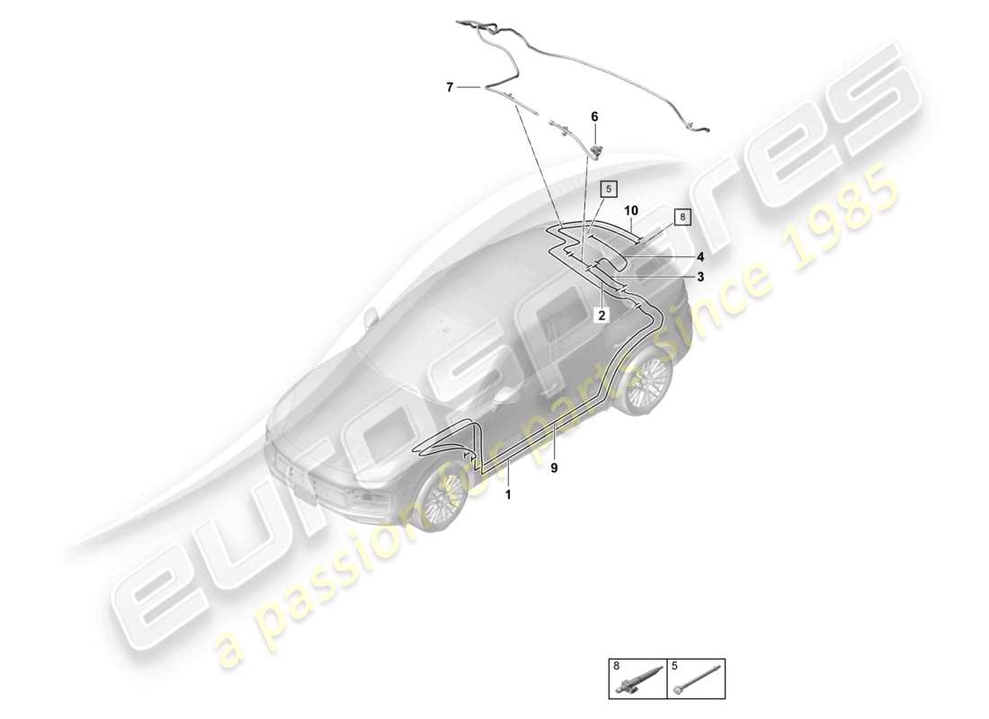 porsche 2024 (cayenne e3 9ya/9yb) tuyau arrière essuie-glace arrière caméra de recul schéma des pièces