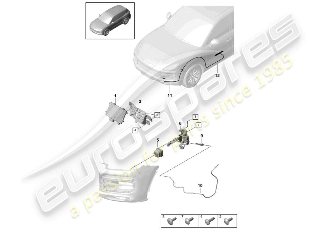 porsche 2024 (cayenne e3 9ya/9yb) pièces détachées pour véhicules avec système de vision nocturne schéma des pièces