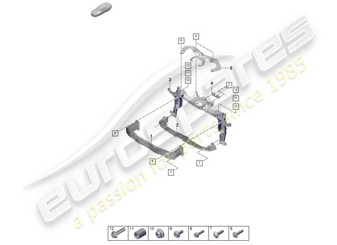 porsche 2024 (panamera 976) schéma des pièces du support de pare-chocs avant et du support de montage