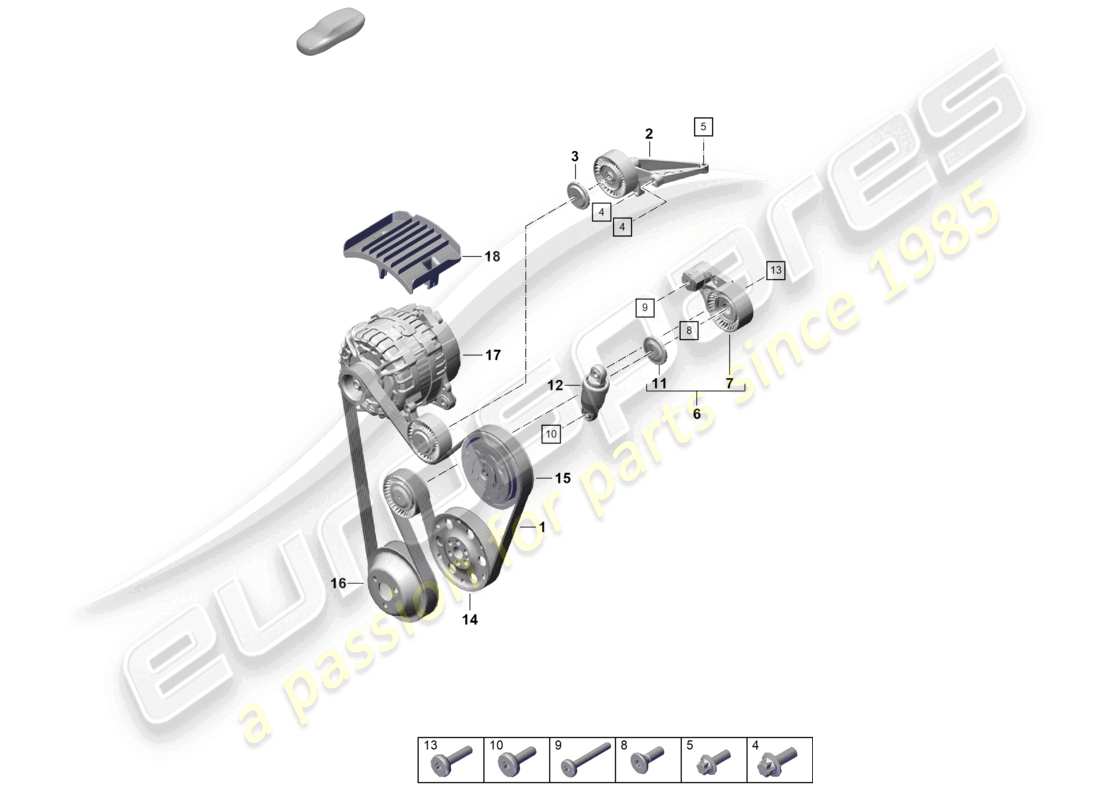porsche 2022 (992-1 gt3/rs/st) diagramme des pièces du tendeur de courroie poly-v