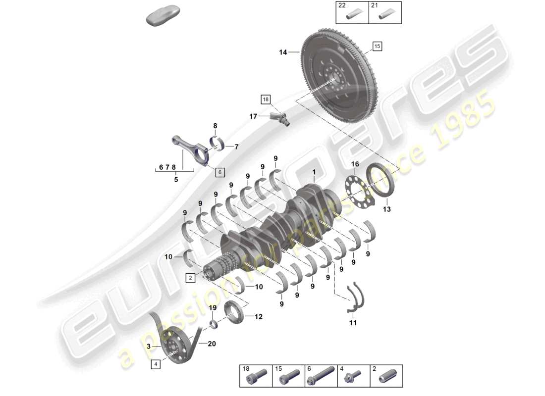 porsche 2023 (992-1 gt3/rs/st) diagramme des pièces du volant moteur de la bielle du vilebrequin