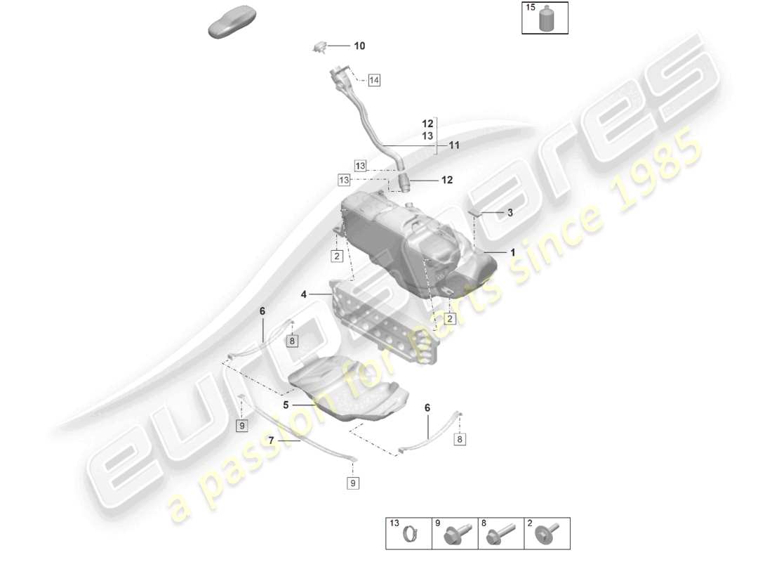 porsche 2023 (992-1 gt3/rs/st) schéma des pièces d'additifs pour réservoir de carburant