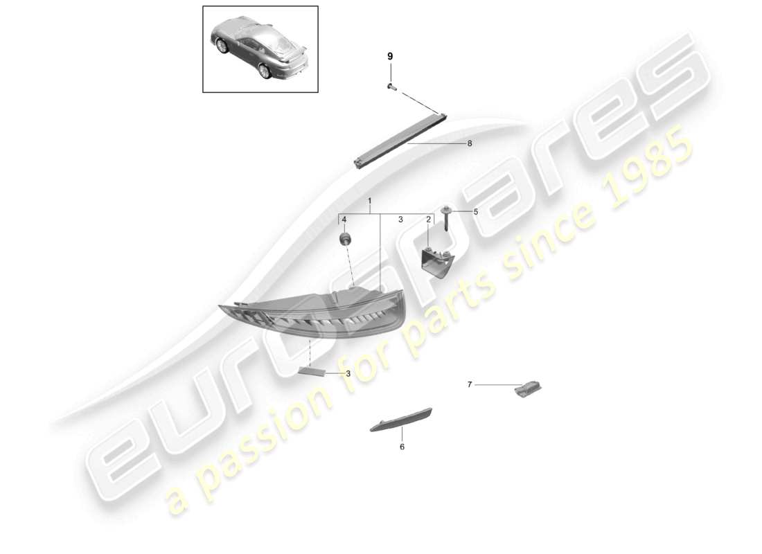 porsche 2021 (991-2 r/gt3/rs) feu arrière éclairage de plaque d'immatriculation feu stop supplémentaire d >>- mj 2017 schéma des pièces