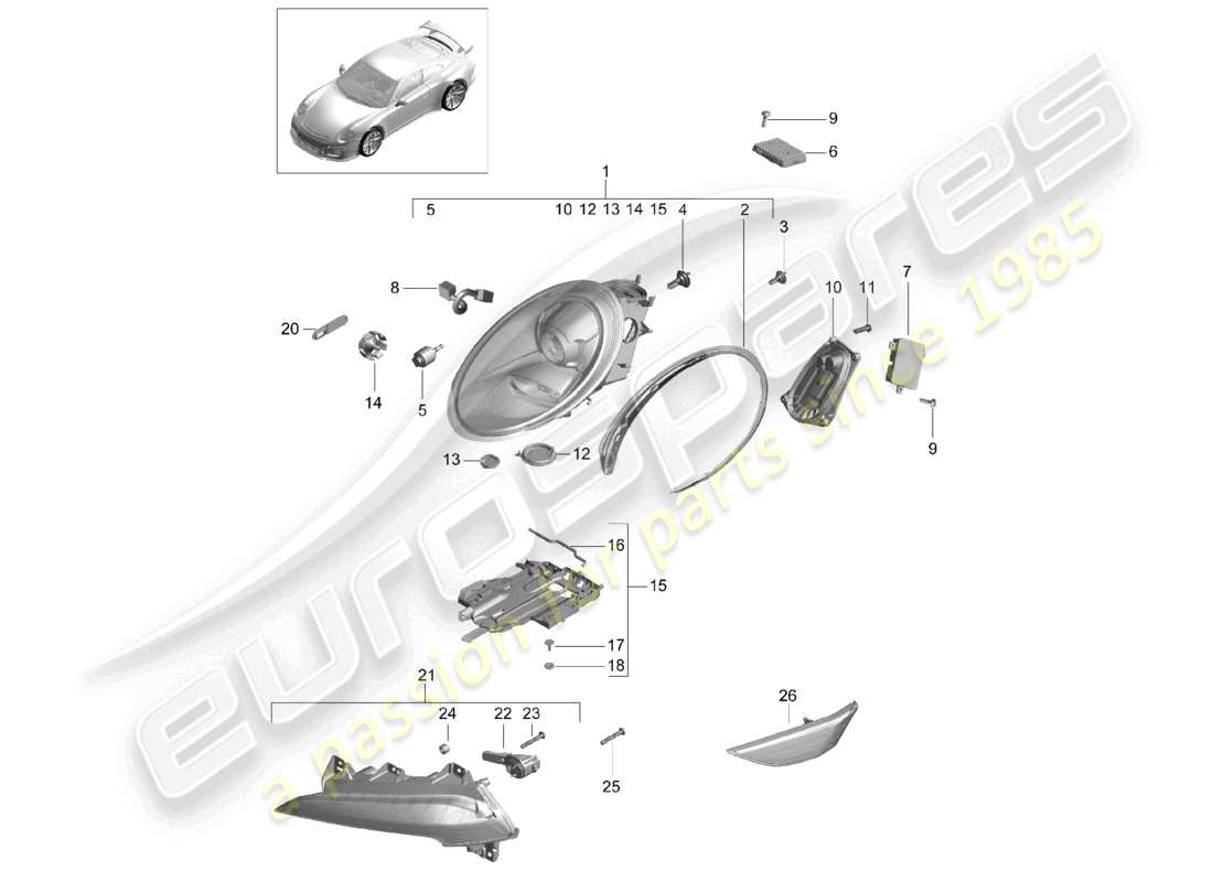 porsche 2021 (991-2 r/gt3/rs) phares phare supplémentaire clignotant feu de position latéral répétiteur de clignotant d >>- mj 2017 schéma des pièces
