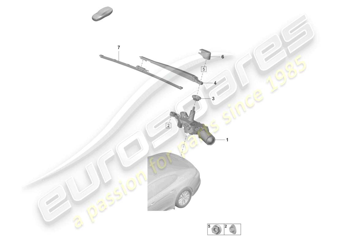 porsche 2022 (panamera 971-2) schéma des pièces du système d'essuie-glace et de rondelle pour lunette arrière