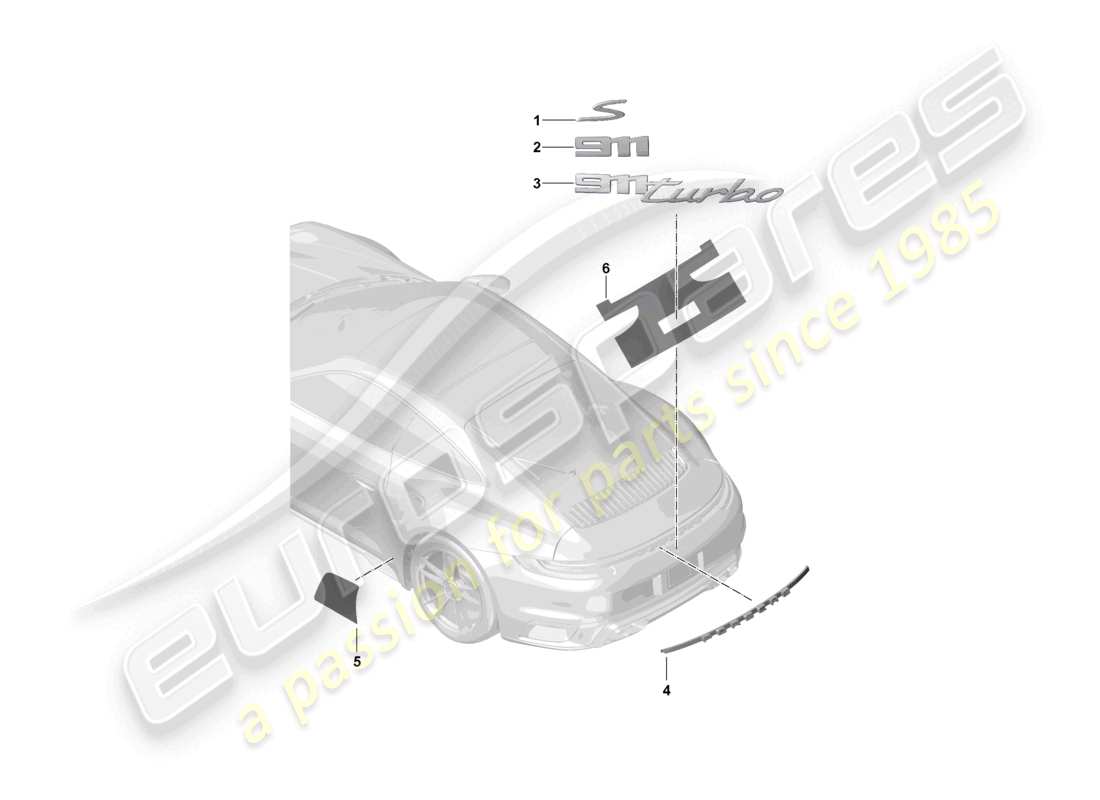 porsche 2022 (992-1 turbo / s) inscription arrière schéma des pièces