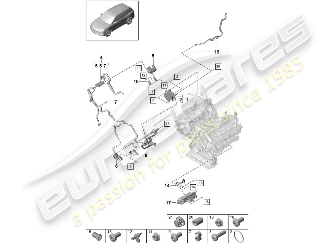 porsche 2021 (cayenne e3 9ya/9yb) schéma des pièces de la pompe à vide du système à vide