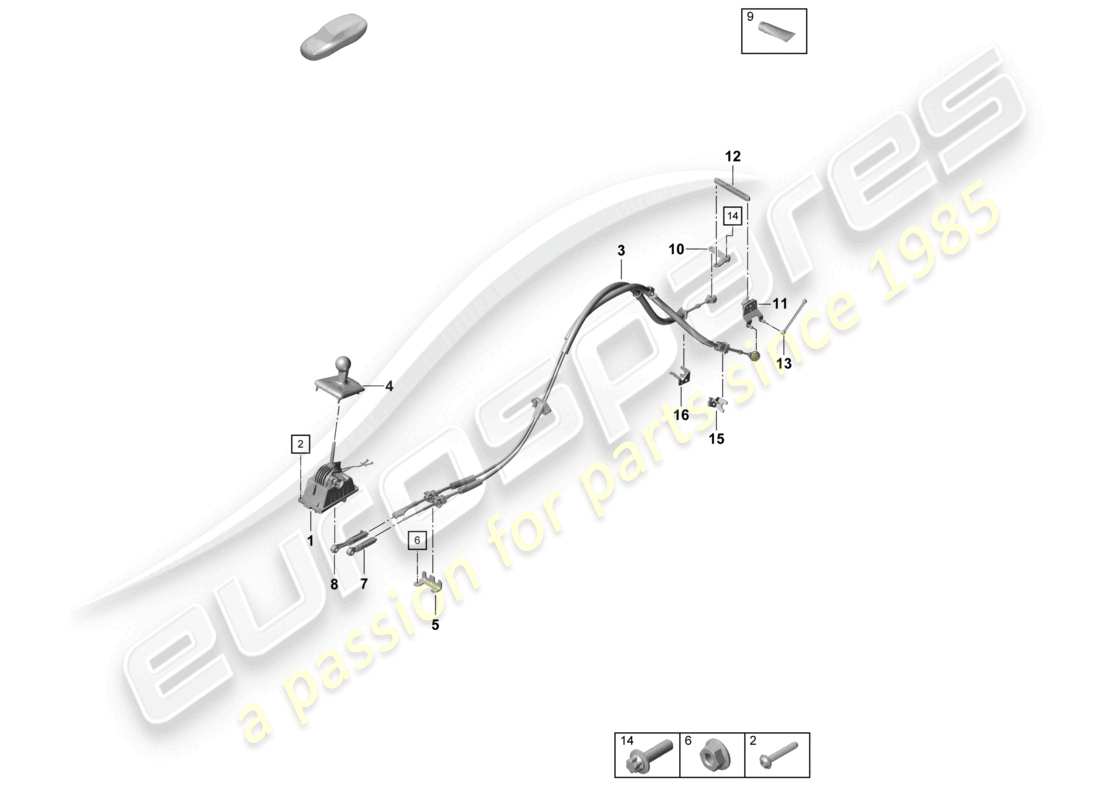 porsche 2021 (718 cayman gt4) schéma des pièces du mécanisme de sélection de la boîte de vitesses manuelle