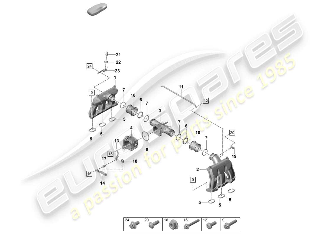 porsche 2022 (992-1 turbo / s) diagramme des pièces du distributeur d'air d'admission du papillon des gaz