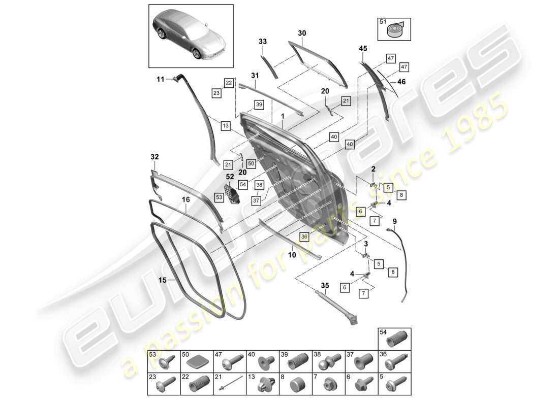 porsche 2021 (panamera 971-1) joint de coque de porte arrière schéma des pièces
