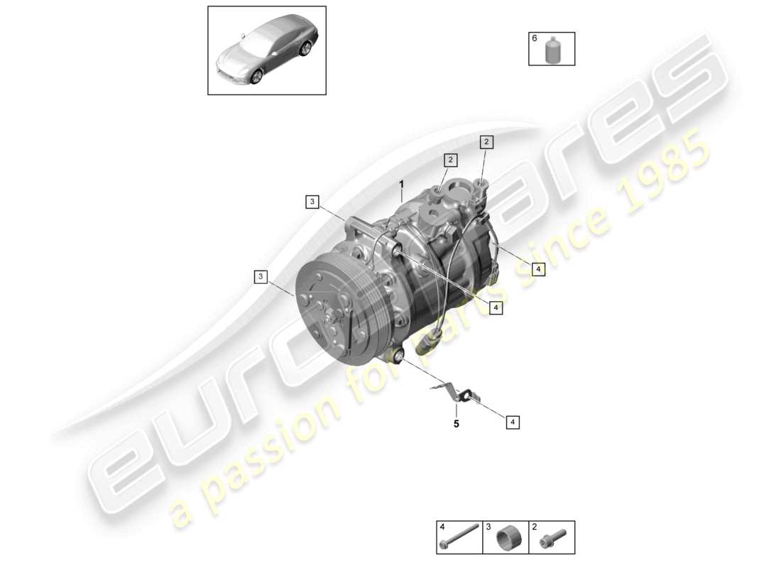 porsche 2021 (panamera 971-1) schéma des pièces du compresseur de climatisation r134a