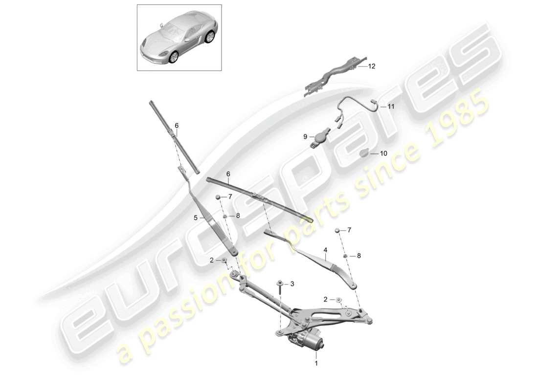 porsche 2025 (718 cayman) système d'essuie-glace, capteur de pluie complet schéma des pièces