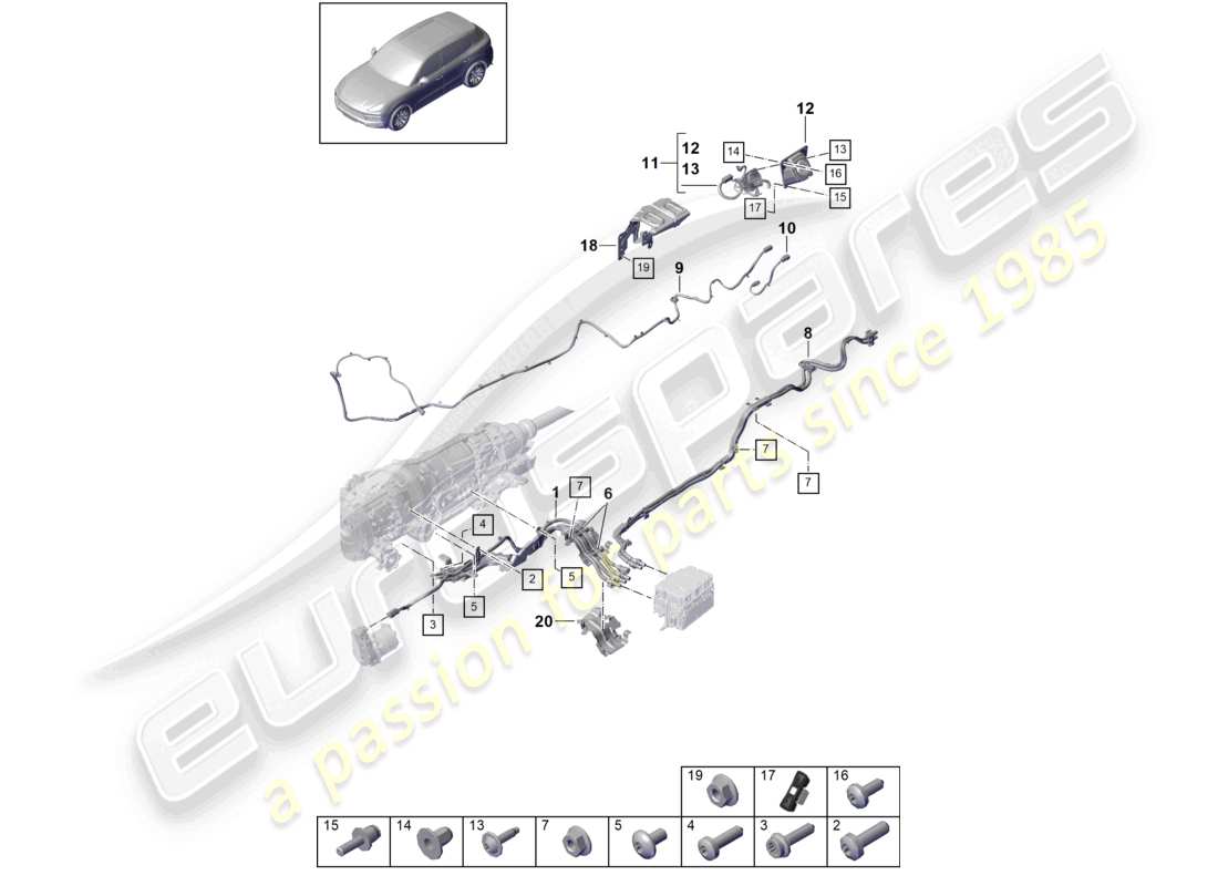 porsche 2021 (cayenne e3 9ya/9yb) faisceaux de câblage pour véhicules à propulsion hybride schéma des pièces