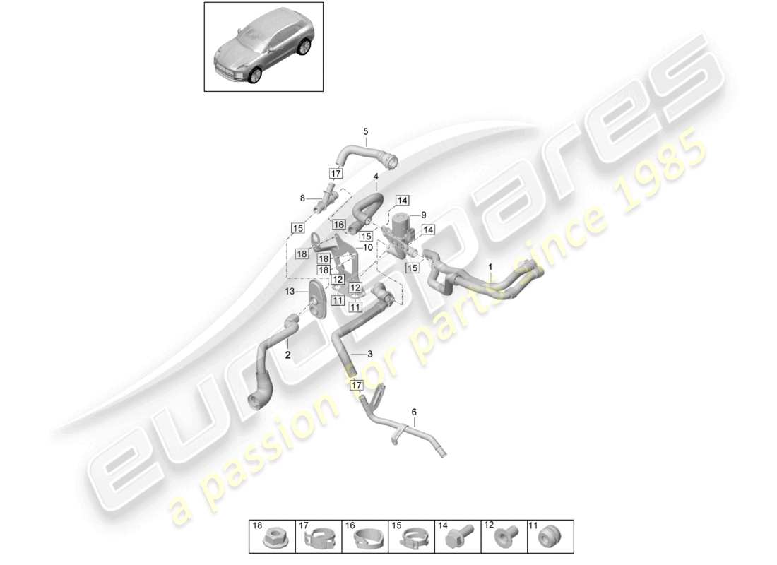 porsche 2021 (macan) chauffage r4 tfsi ; 2,0l boîte à eau pour modèles avec chauffage d'appoint d >>- mj 2019 schéma des pièces