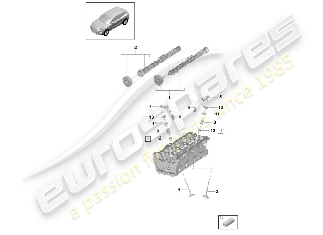 porsche 2021 (macan) arbre à cames, soupapes schéma des pièces