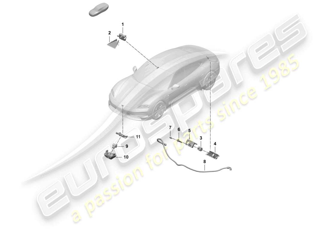 porsche 2026 (taycan 9j1-2) caméra frontale pour les programmes d'assistance à la conduite caméra de recul vue de dessus réelle schéma des pièces