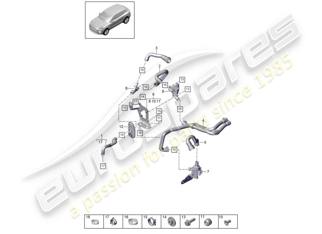 porsche 2021 (macan) schéma des pièces du radiateur v6 2,9l du boîtier d'eau turbo pour conduite à gauche