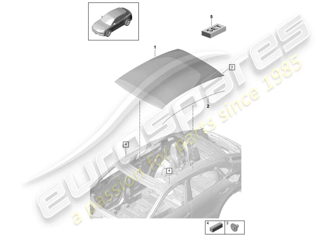 porsche 2021 (cayenne e3 9ya/9yb) schéma des pièces du toit en verre