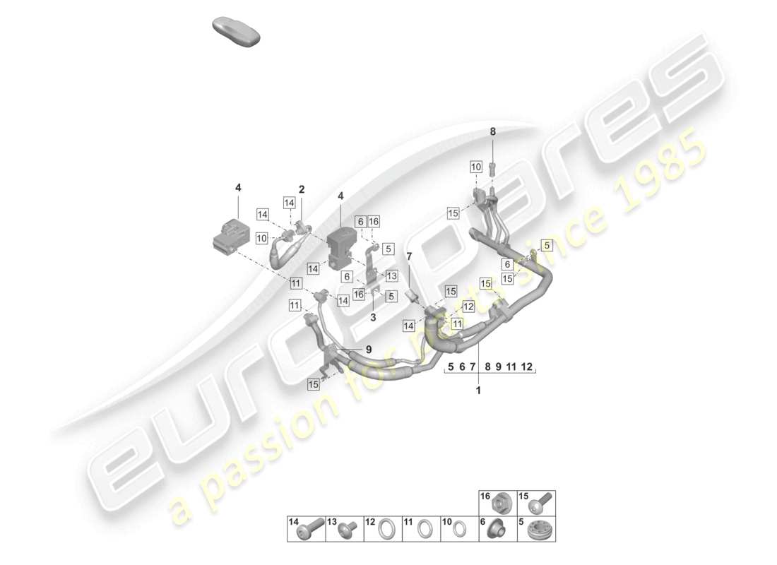 porsche 2021 (taycan 9j1-1) échangeur de chaleur de climatisation r134a liquide de refroidissement schéma des pièces