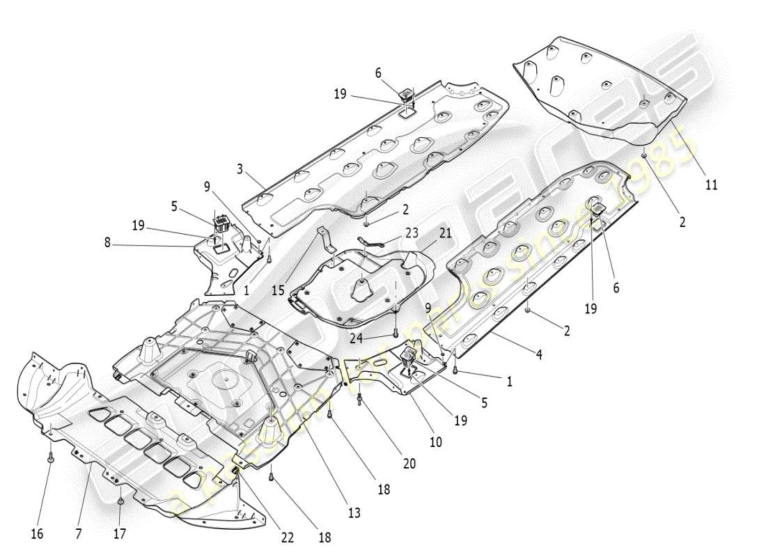 maserati ghibli (2021) schéma des pièces du soubassement et des protections de soubassement
