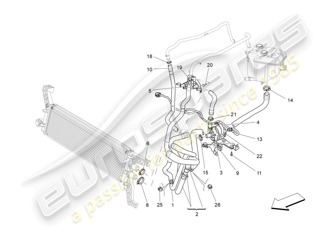 maserati ghibli fragment (2022) système de refroidissement : diagramme de pièces nourice et lignes