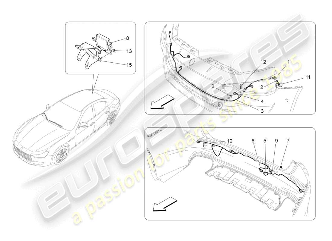 maserati ghibli fragment (2022) schéma des pièces des capteurs de stationnement