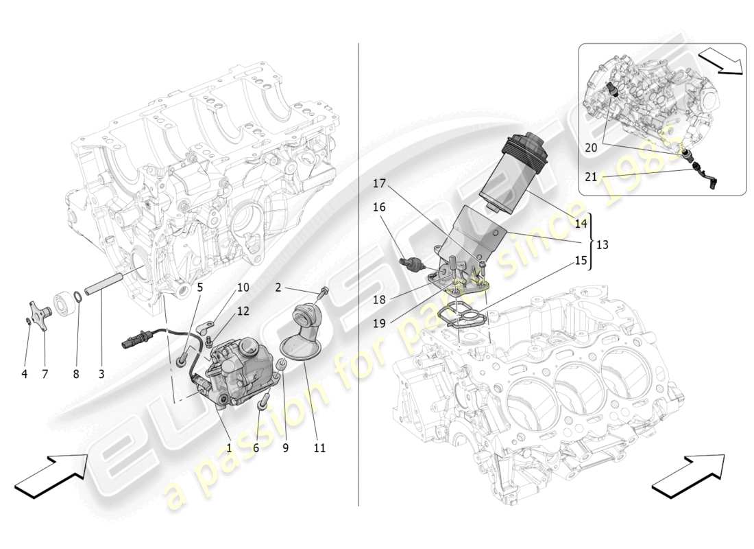 maserati grecale trofeo (2023) système de lubrification : diagramme des pièces de la pompe et du filtre