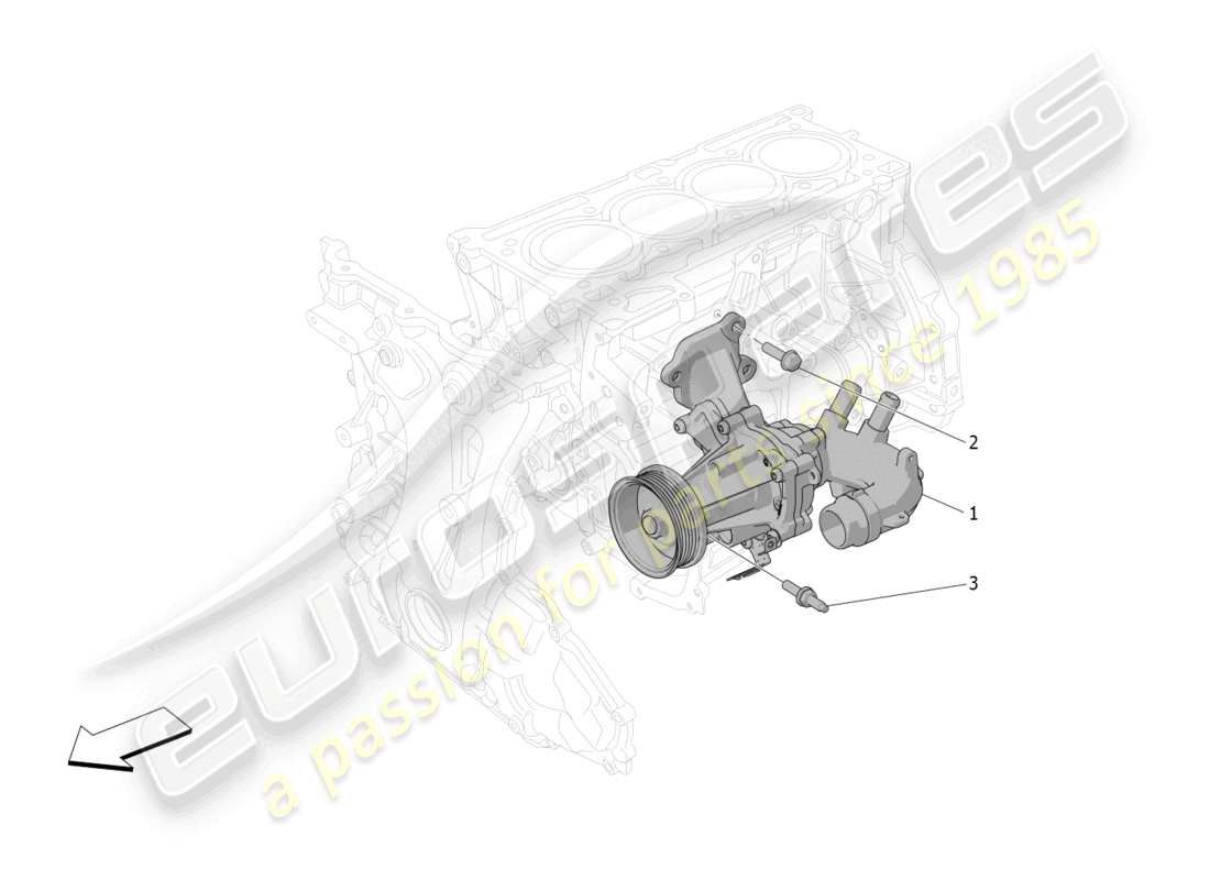 maserati grecale gt (2023) système de refroidissement : diagramme de pièces de la pompe à eau
