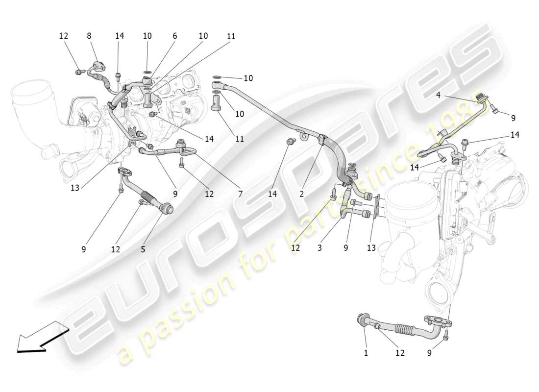 maserati grecale trofeo (2023) système de turbocompression : lubrification et refroidissement schéma des pièces
