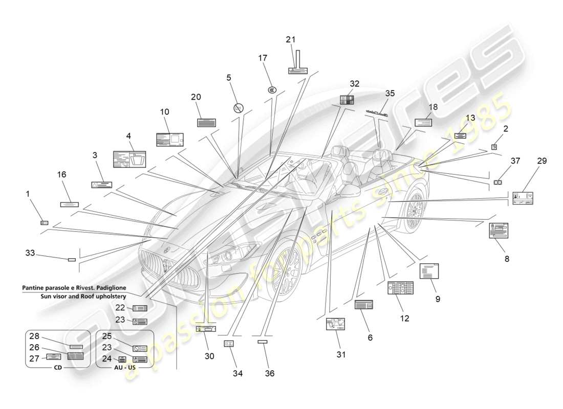 maserati grancabrio mc (2013) diagramme de pièces d'autocollants et d'étiquettes