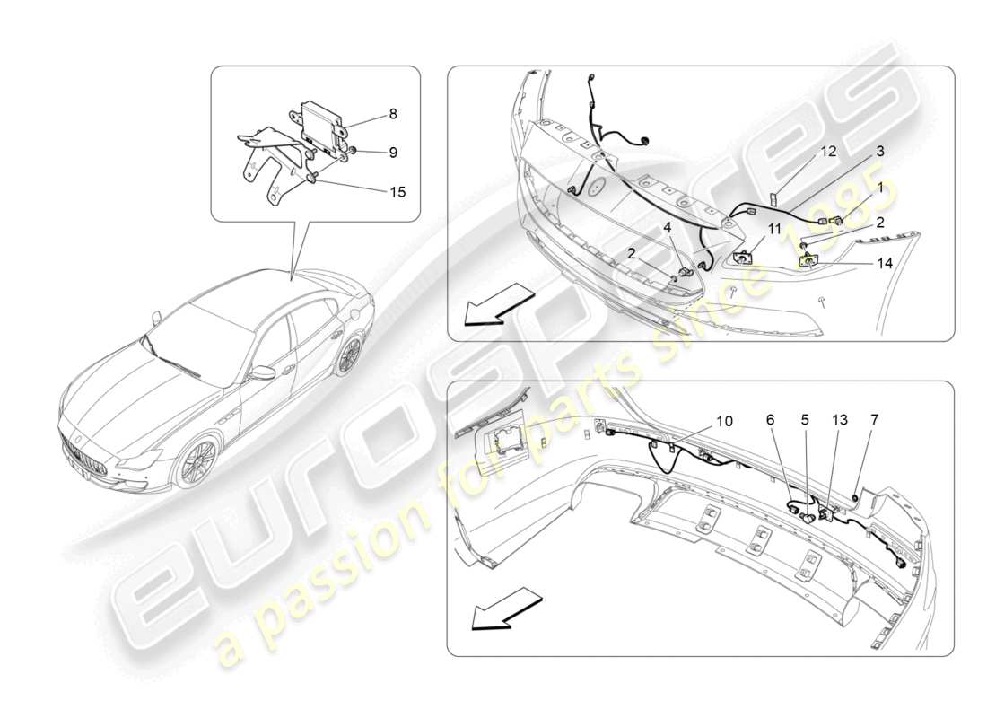 maserati quattroporte (2018) schéma des pièces des capteurs de stationnement