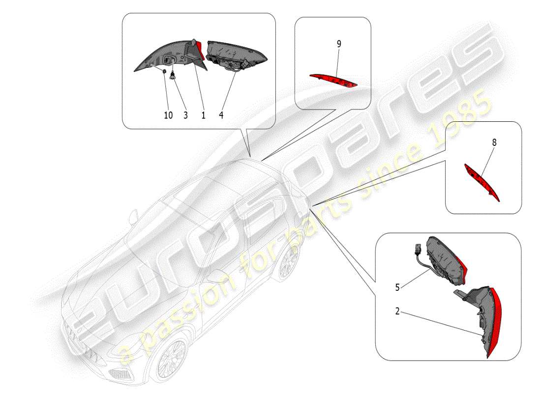 maserati grecale modena (2023) diagramme des pièces des groupes de feux arrière