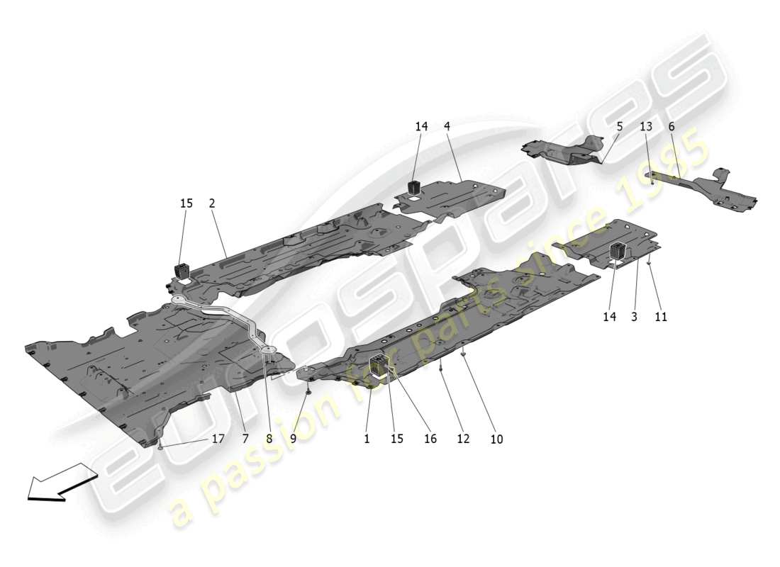 maserati grecale trofeo (2023) protection sous-casse et sous-plancher schéma des pièces