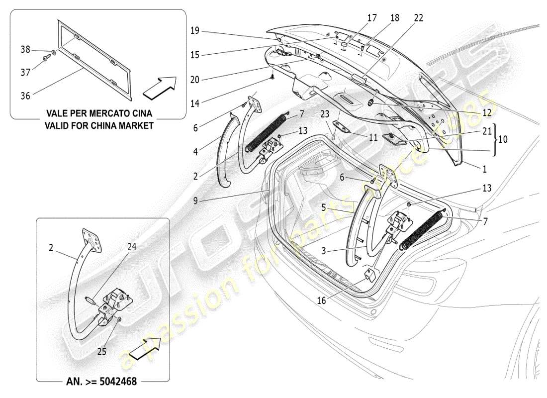 maserati ghibli (2021) schéma des pièces du couvercle arrière